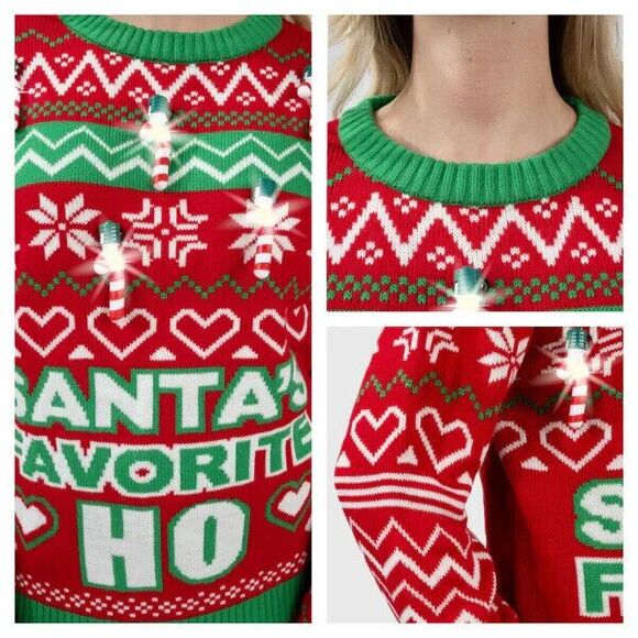 JOYIN Santat's Favorite Ho! Ugly Sweater Built-in Light Bulbs XL NWOT - Picture 5 of 16